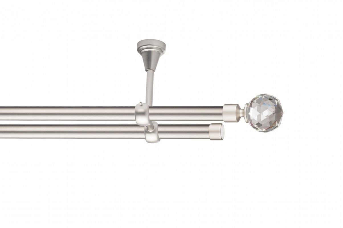 Galerie metalica Cristal Rotund -fără inele, dubla - de tavan, 19 mm, satin nichel (argintiu mat)