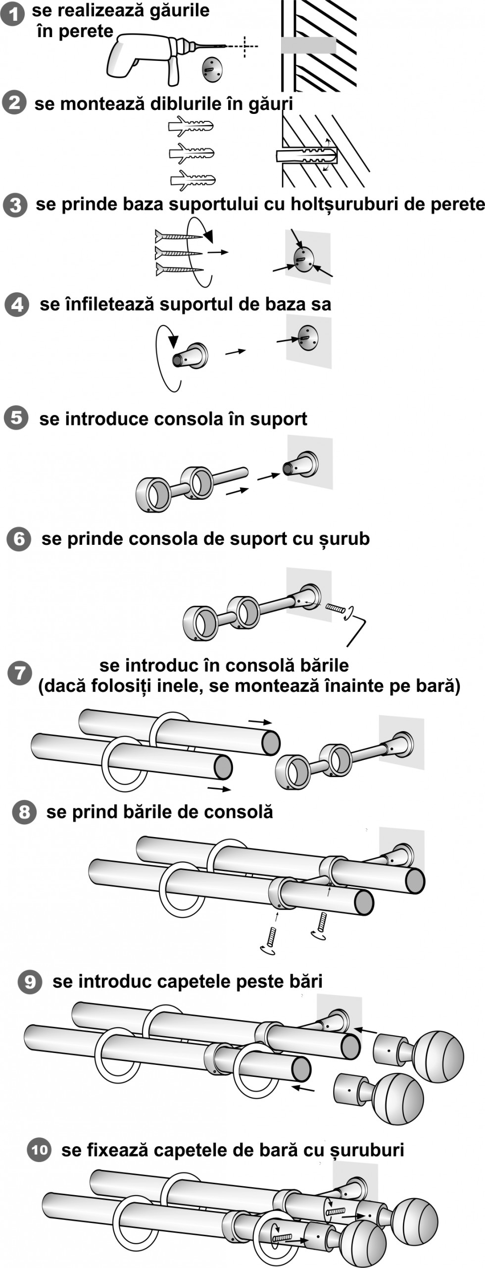 Galerie metalica Ahile dubla 19 mm, Alb - imagine 3