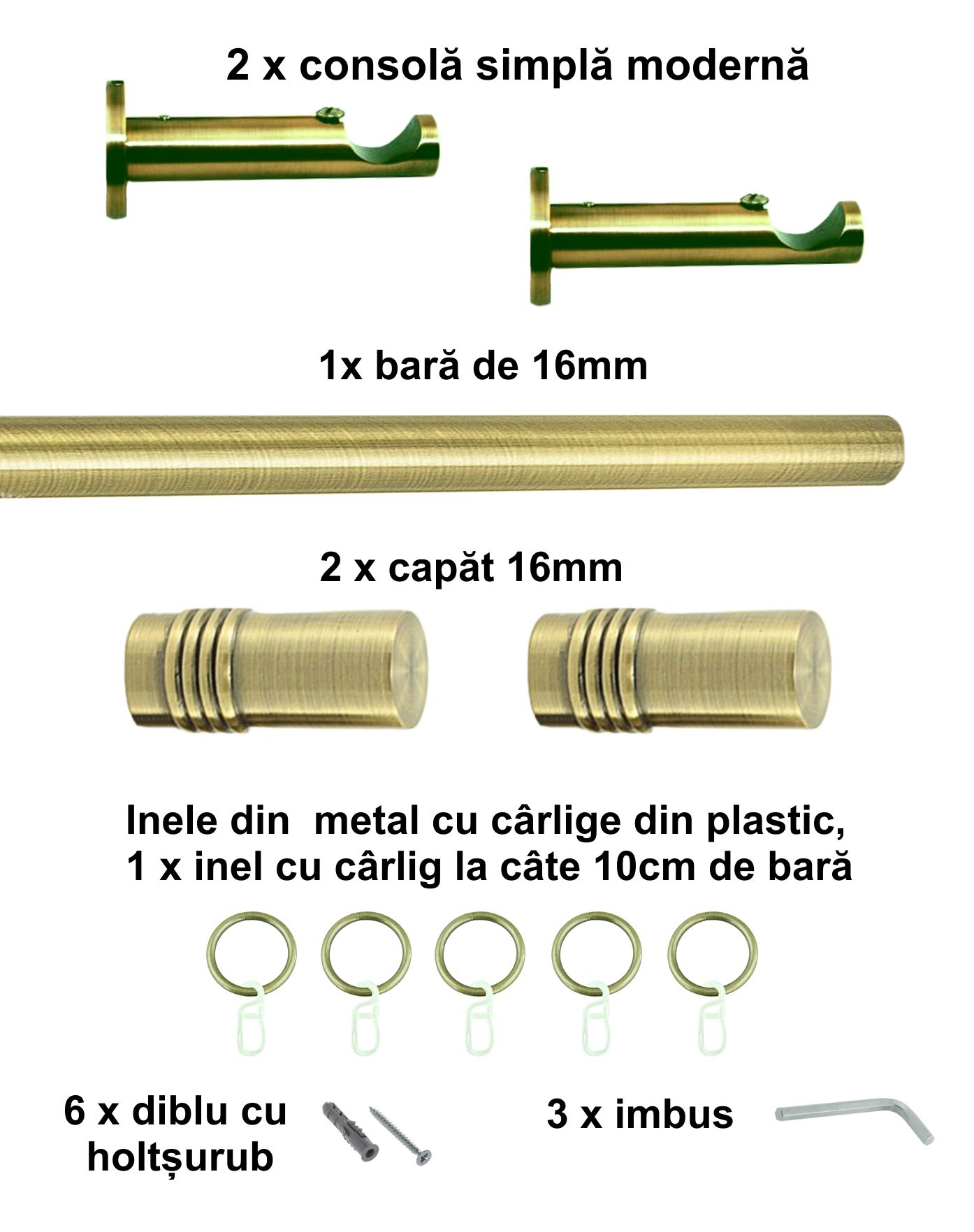 Galerie metalica Celtex moderna 16 mm, antique brass (auriu antic) - imagine 2