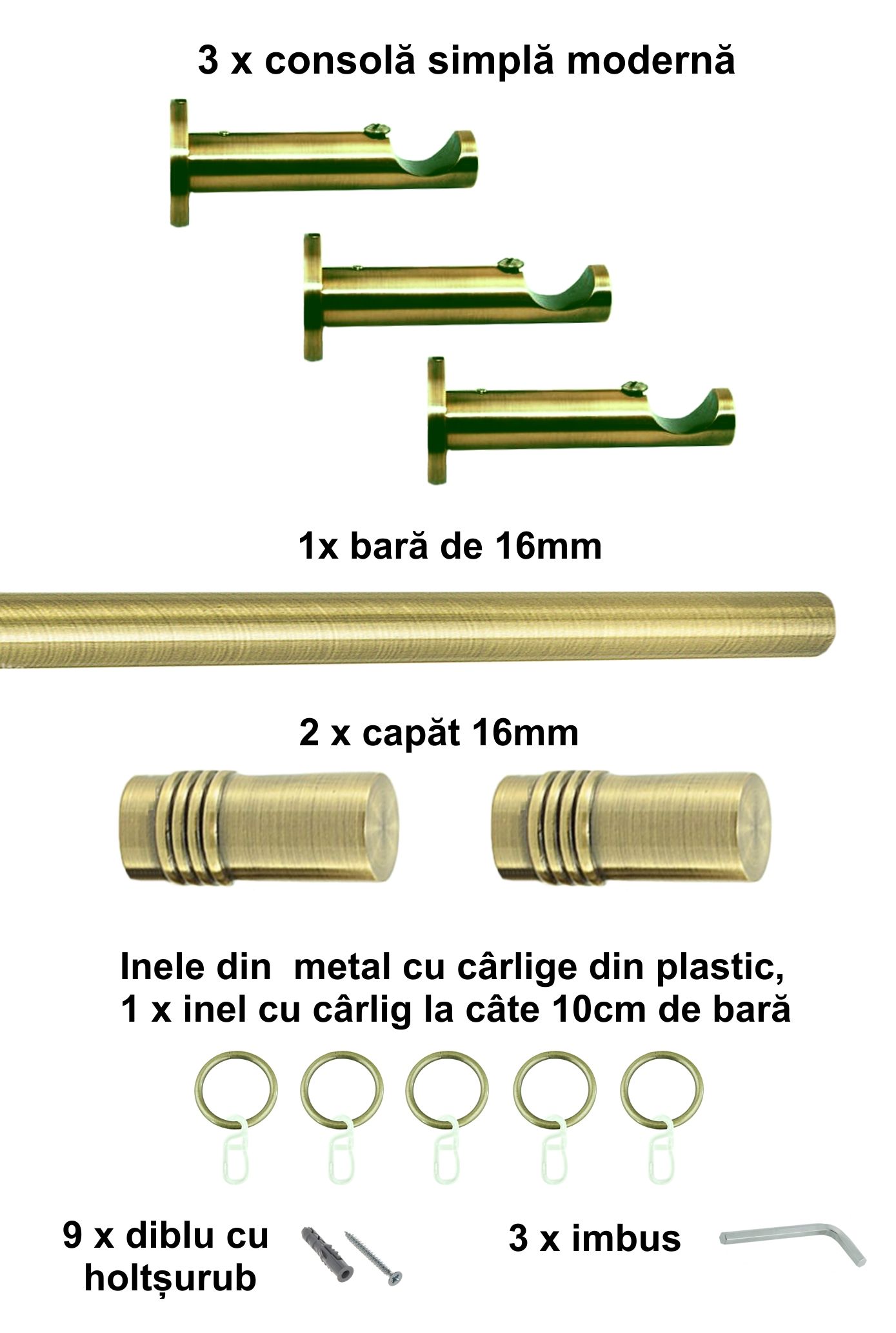 Galerie metalica Celtex moderna 16 mm, antique brass (auriu antic) - imagine 5