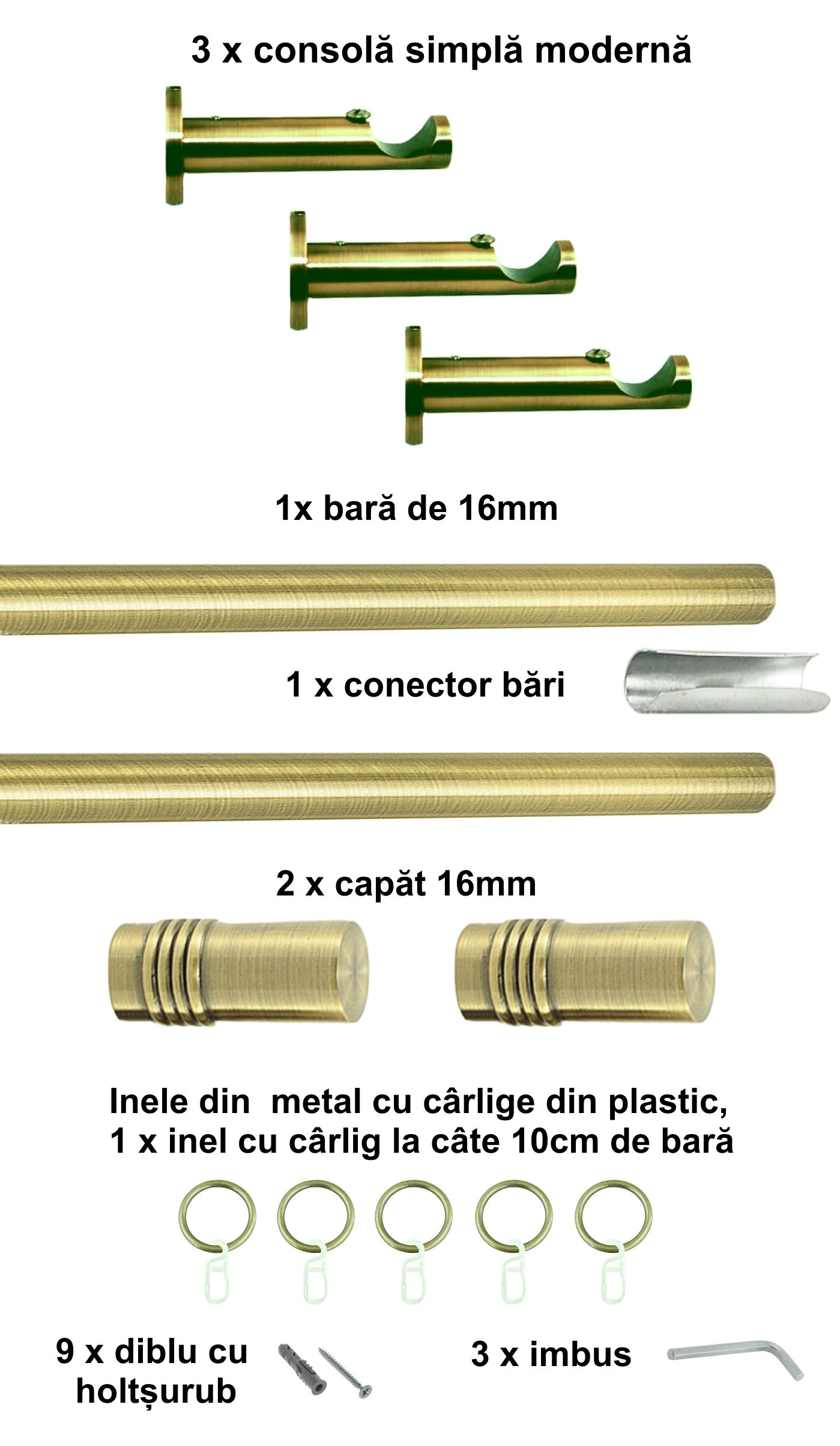 Galerie metalica Celtex moderna 16 mm, antique brass (auriu antic) - imagine 6
