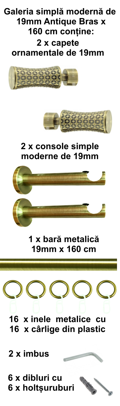 Galerie metalica Jaris moderna 19 mm, antique brass (auriu antic) - imagine 2