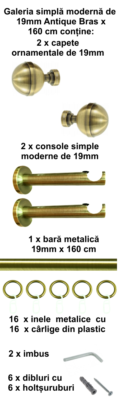 Galerie metalica Kalisto moderna 19 mm, antique brass (auriu antic) - imagine 5