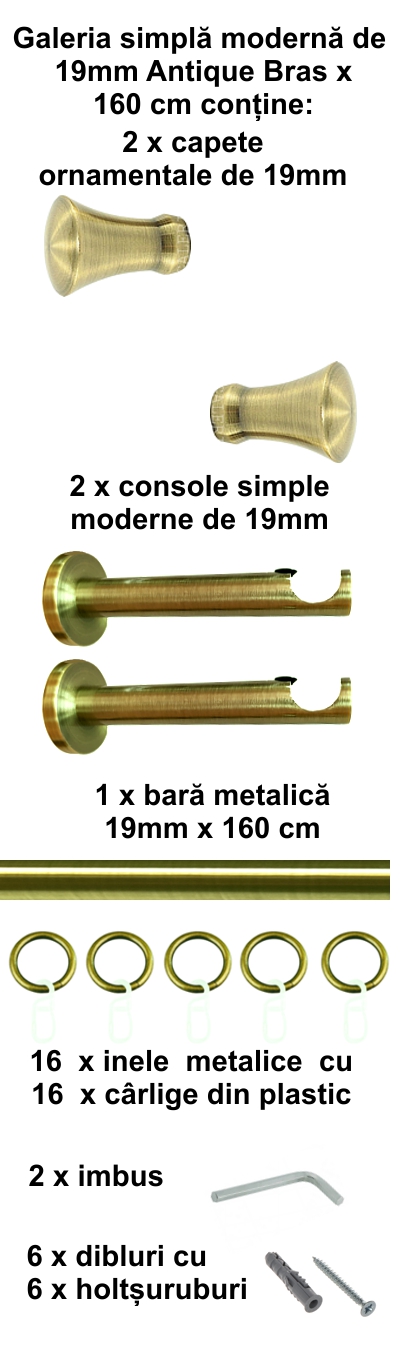 Galerie metalica Monaco moderna 19 mm, antique brass (auriu antic) - imagine 2