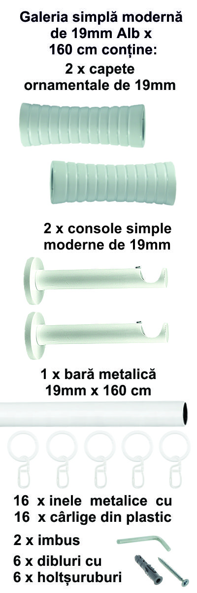 Galerie metalica Febris simpla moderna 19 mm, Alb - imagine 2