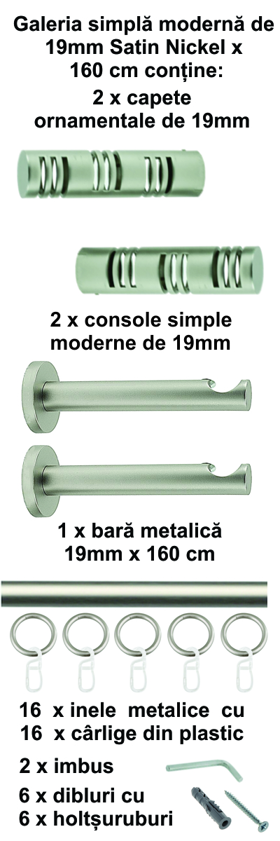 Galerie metalica Elis simpla moderna 19 mm, satin nichel (argintiu mat) - imagine 2