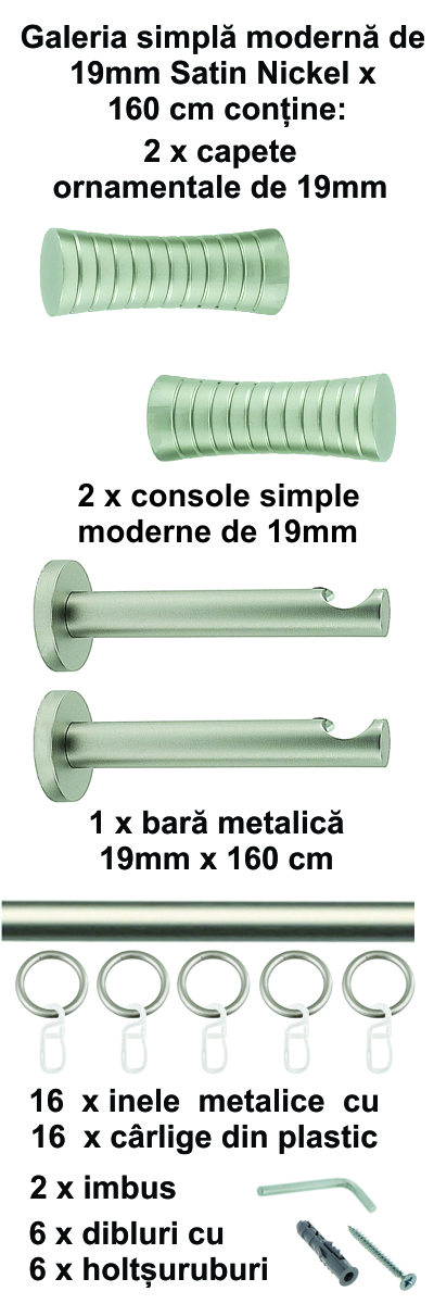 Galerie metalica Febris simpla moderna 19 mm, satin nichel (argintiu mat) - imagine 2