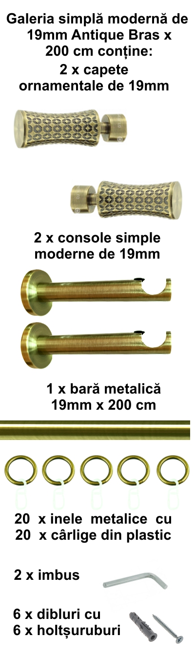 Galerie metalica Jaris moderna 19 mm, antique brass (auriu antic) - imagine 3