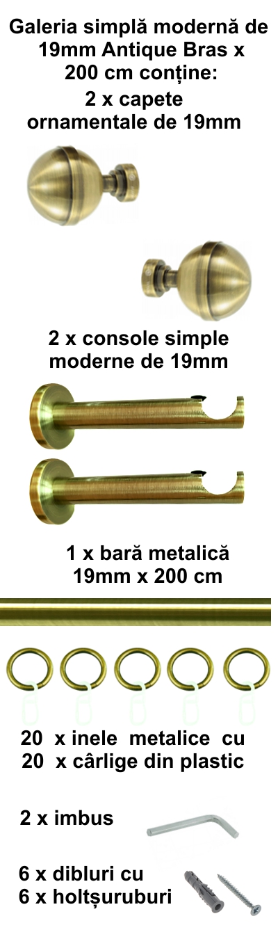 Galerie metalica Kalisto moderna 19 mm, antique brass (auriu antic) - imagine 3