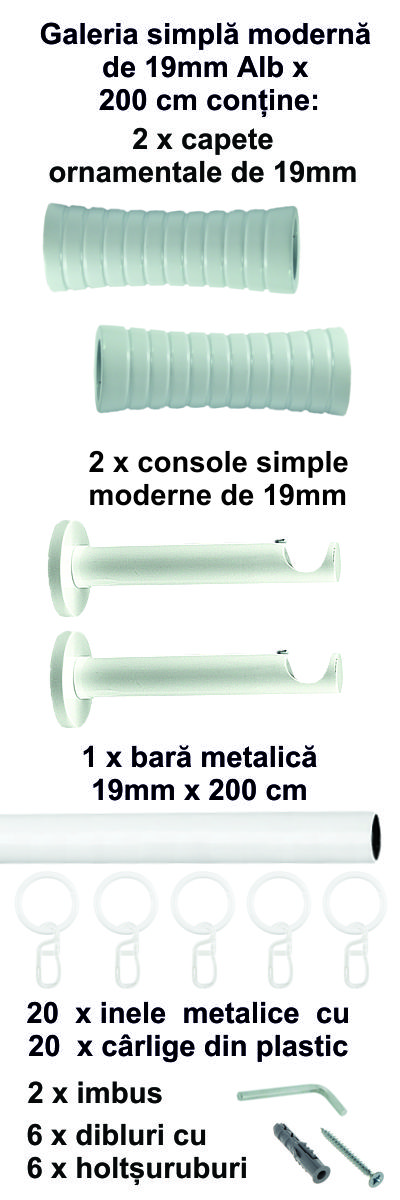 Galerie metalica Febris simpla moderna 19 mm, Alb - imagine 4