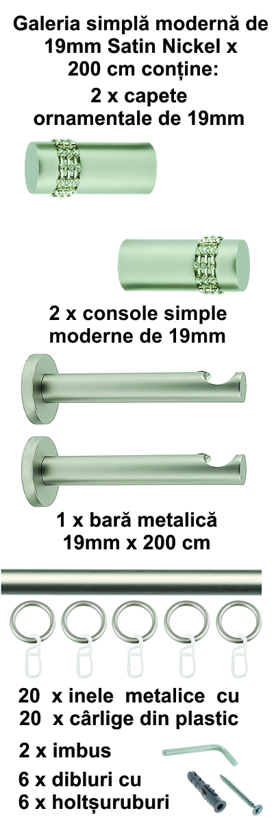 Galerie metalica Dios simpla moderna 19 mm, satin nichel (argintiu mat) - imagine 5