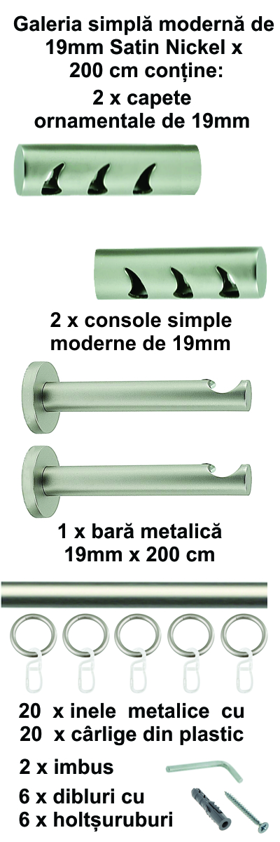 Galerie metalica Drop simpla moderna 19 mm, satin nichel (argintiu mat) - imagine 5