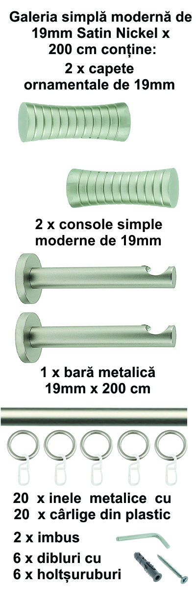 Galerie metalica Febris simpla moderna 19 mm, satin nichel (argintiu mat) - imagine 5