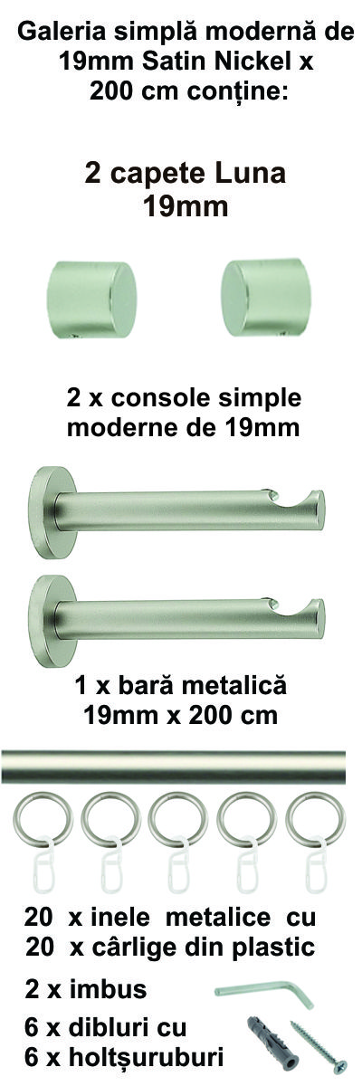 Galerie metalica Luna moderna 19 mm, satin nichel (argintiu mat) - imagine 4
