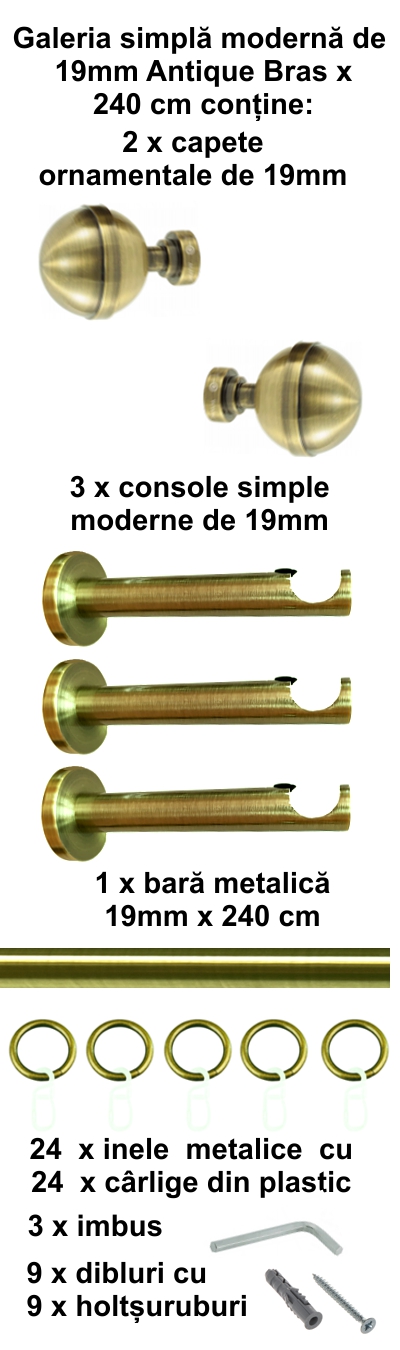 Galerie metalica Kalisto moderna 19 mm, antique brass (auriu antic) - imagine 2