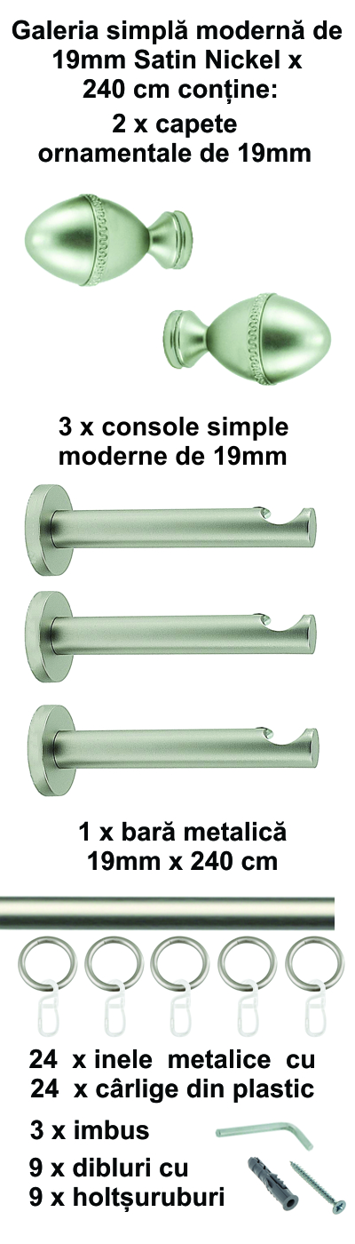 Galerie metalica Cezar simpla moderna 19 mm, satin nichel (argintiu mat) - imagine 6