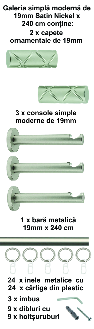 Galerie metalica Ciel simpla moderna 19 mm, satin nichel (argintiu mat) - imagine 6