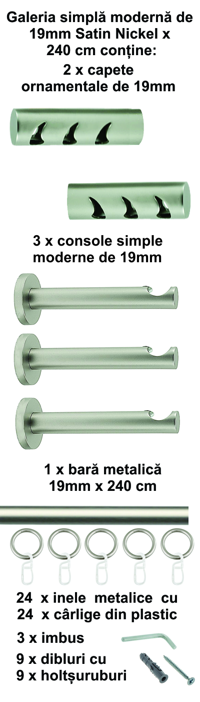 Galerie metalica Drop simpla moderna 19 mm, satin nichel (argintiu mat) - imagine 6