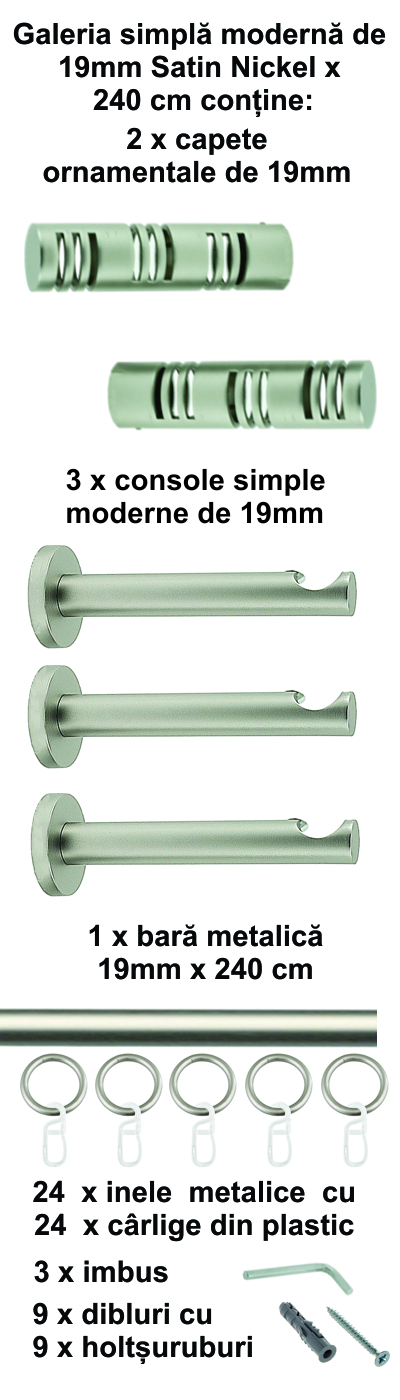 Galerie metalica Elis simpla moderna 19 mm, satin nichel (argintiu mat) - imagine 6