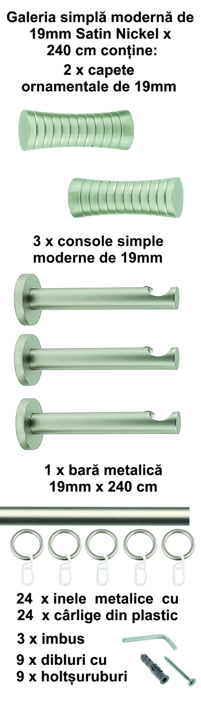 Galerie metalica Febris simpla moderna 19 mm, satin nichel (argintiu mat) - imagine 6