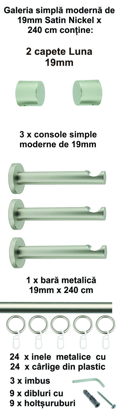 Galerie metalica Luna moderna 19 mm, satin nichel (argintiu mat) - imagine 5