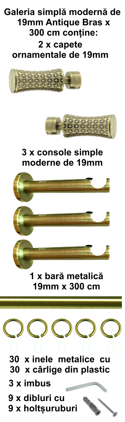 Galerie metalica Jaris moderna 19 mm, antique brass (auriu antic) - imagine 5