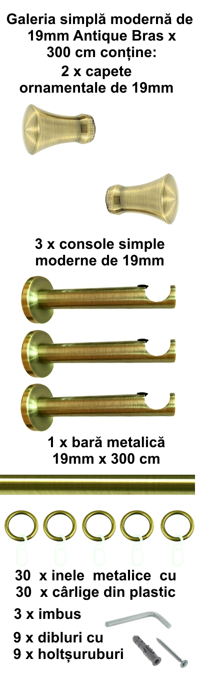 Galerie metalica Monaco moderna 19 mm, antique brass (auriu antic) - imagine 5