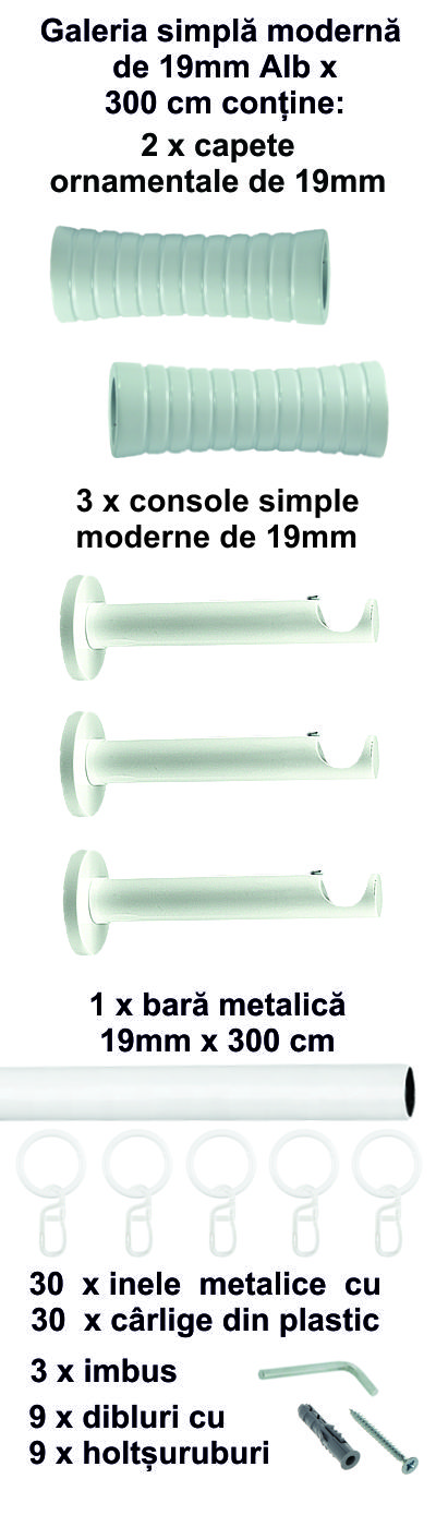 Galerie metalica Febris simpla moderna 19 mm, Alb - imagine 6