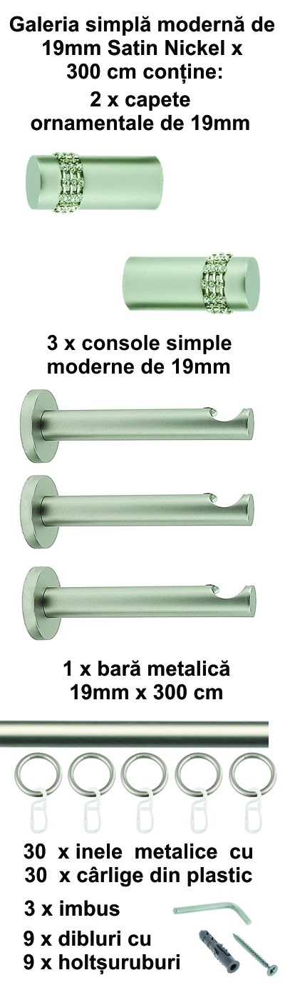 Galerie metalica Dios simpla moderna 19 mm, satin nichel (argintiu mat) - imagine 7