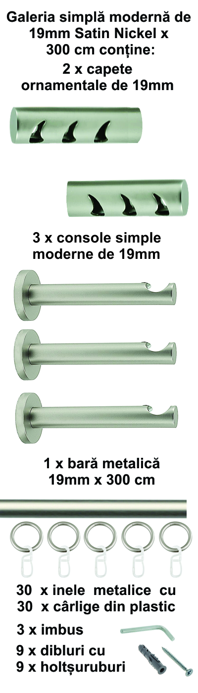 Galerie metalica Drop simpla moderna 19 mm, satin nichel (argintiu mat) - imagine 7