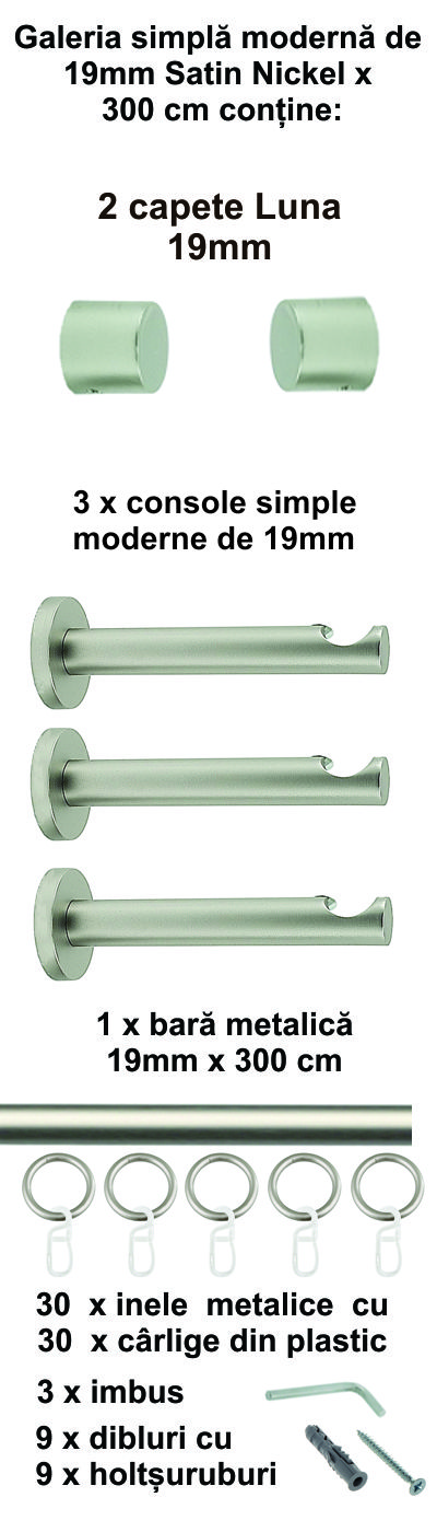 Galerie metalica Luna moderna 19 mm, satin nichel (argintiu mat) - imagine 6