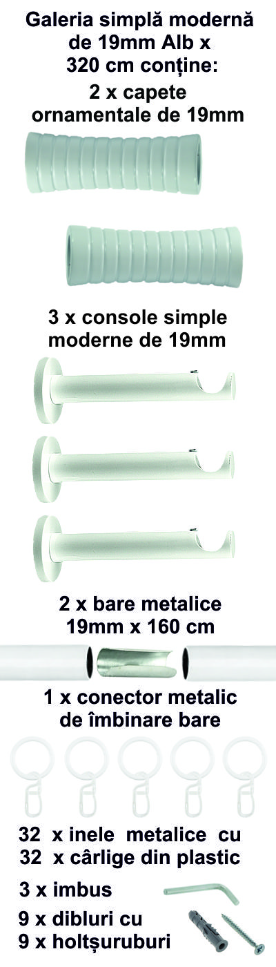 Galerie metalica Febris simpla moderna 19 mm, Alb - imagine 7