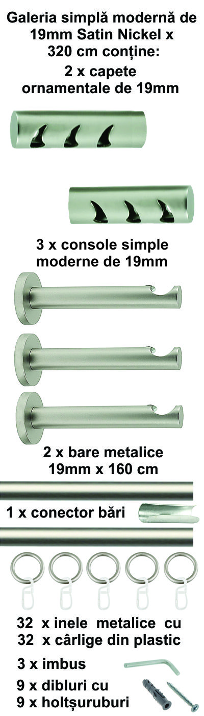 Galerie metalica Drop simpla moderna 19 mm, satin nichel (argintiu mat) - imagine 8