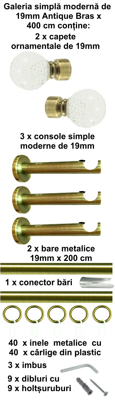 Galerie metalica Buble simpla moderna 19 mm, antique brass (auriu antic) - imagine 5