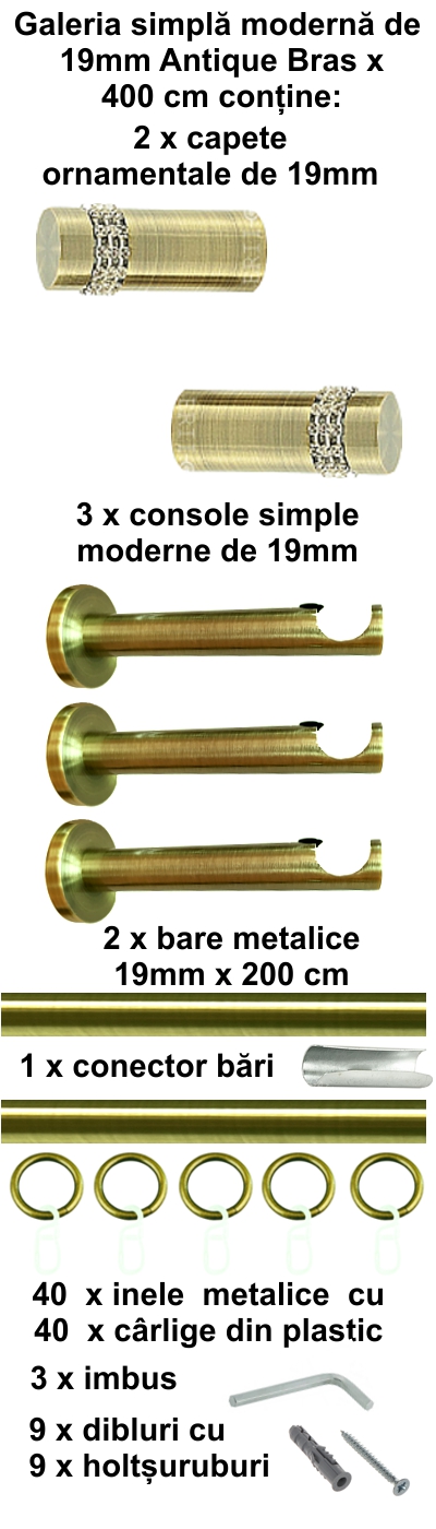 Galerie metalica Dios simpla moderna 19 mm, antique brass (auriu antic) - imagine 5