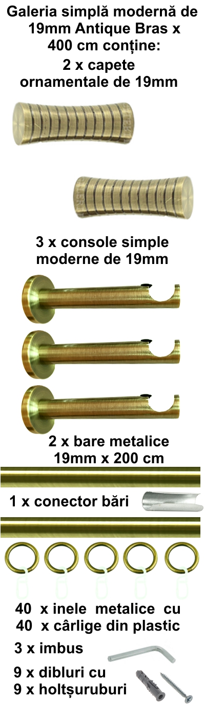 Galerie metalica Febris simpla moderna 19 mm, antique brass (auriu antic) - imagine 5