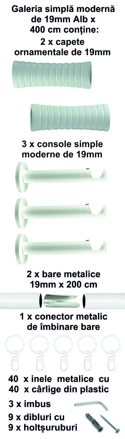 Galerie metalica Febris simpla moderna 19 mm, Alb - imagine 8