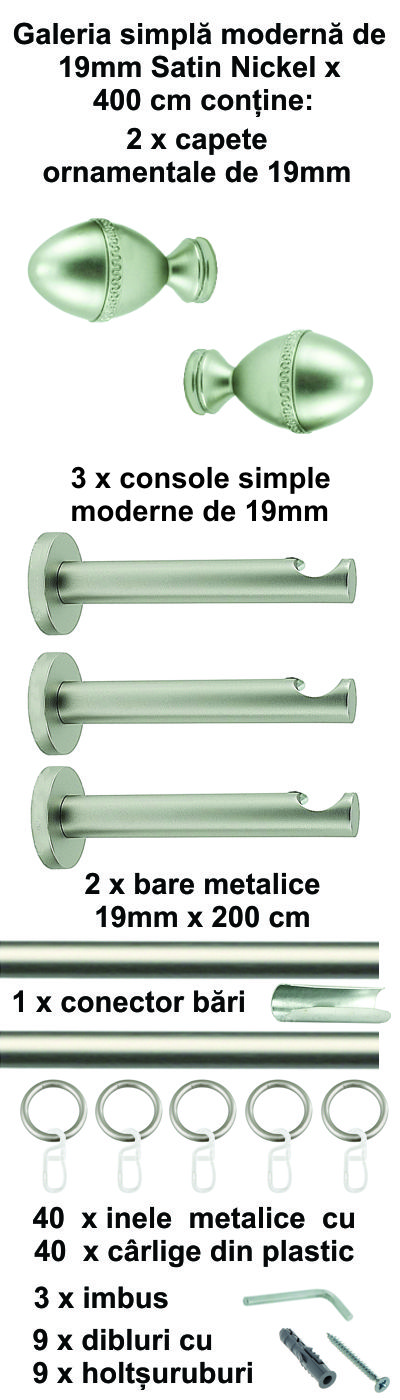 Galerie metalica Cezar simpla moderna 19 mm, satin nichel (argintiu mat) - imagine 9