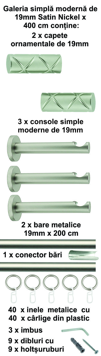 Galerie metalica Ciel simpla moderna 19 mm, satin nichel (argintiu mat) - imagine 9