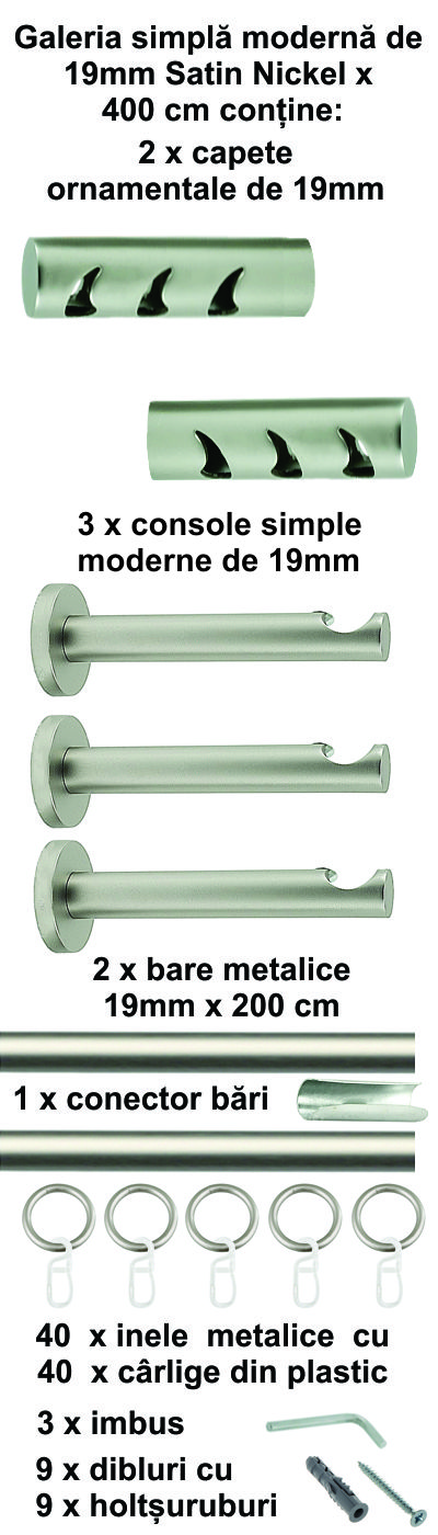 Galerie metalica Drop simpla moderna 19 mm, satin nichel (argintiu mat) - imagine 9