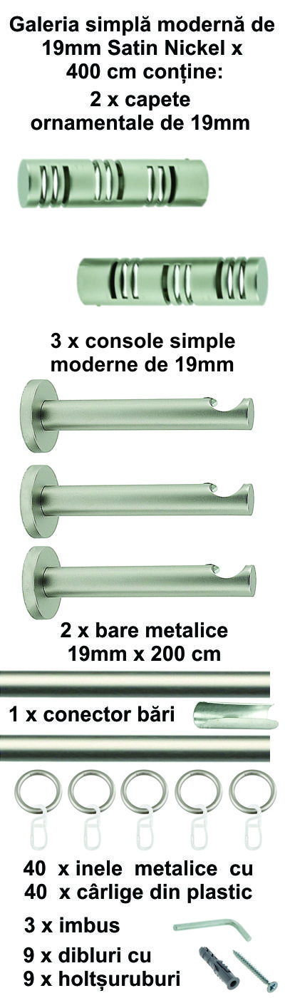 Galerie metalica Elis simpla moderna 19 mm, satin nichel (argintiu mat) - imagine 9
