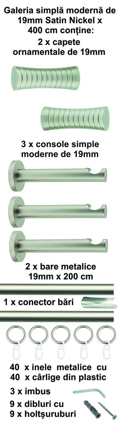 Galerie metalica Febris simpla moderna 19 mm, satin nichel (argintiu mat) - imagine 9