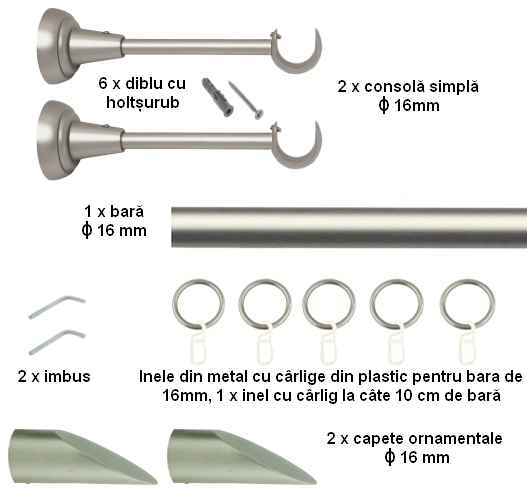 Galerie metalica Alexia simpla 16 mm, satin nichel (argintiu mat) - imagine 2