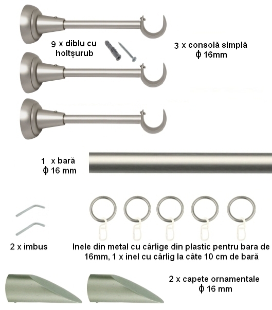 Galerie metalica Alexia simpla 16 mm, satin nichel (argintiu mat) - imagine 5