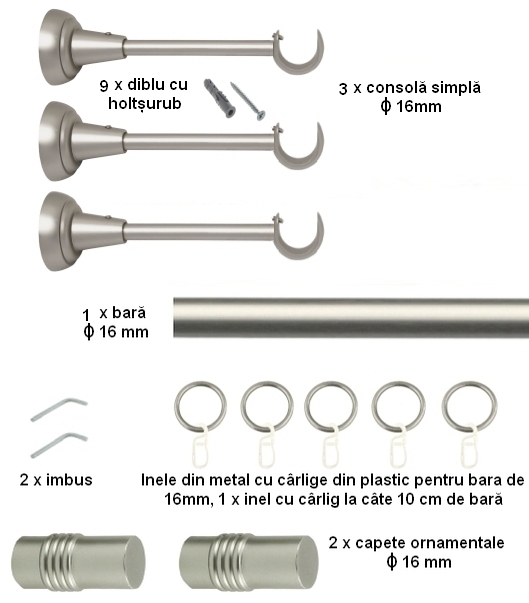 Galerie metalica Celtex simpla 16 mm, satin nichel (argintiu mat) - imagine 5