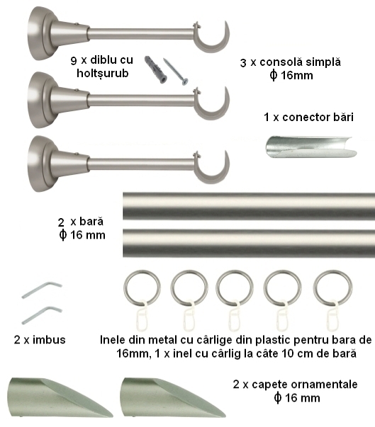 Galerie metalica Alexia simpla 16 mm, satin nichel (argintiu mat) - imagine 6