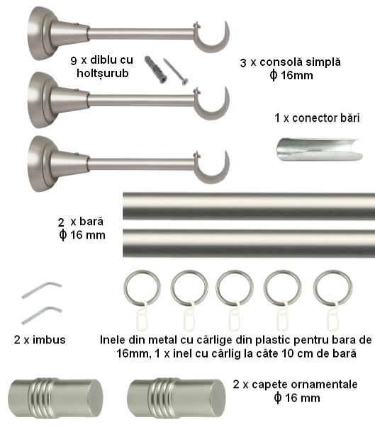 Galerie metalica Celtex simpla 16 mm, satin nichel (argintiu mat) - imagine 6