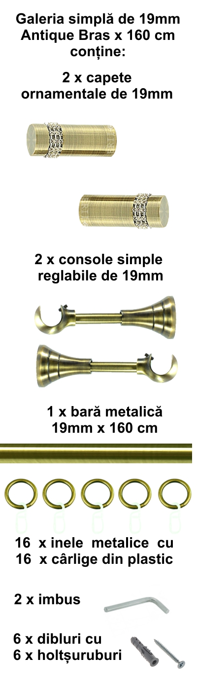 Galerie metalica Dios simpla 19 mm, antique brass (auriu antic) - imagine 2