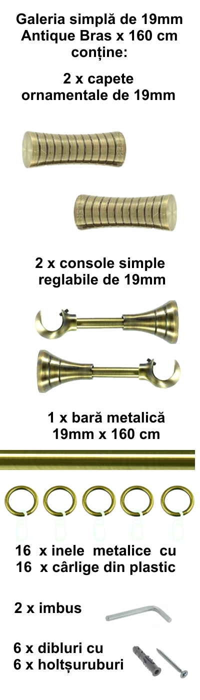 Galerie metalica Febris simpla 19 mm, antique brass (auriu antic) - imagine 2
