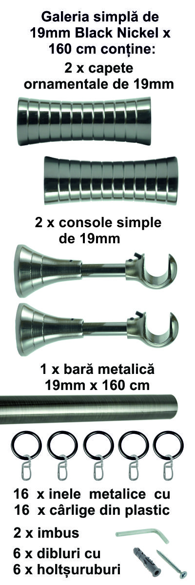 Galerie metalica Febris simpla 19 mm, Black Nickel - imagine 2